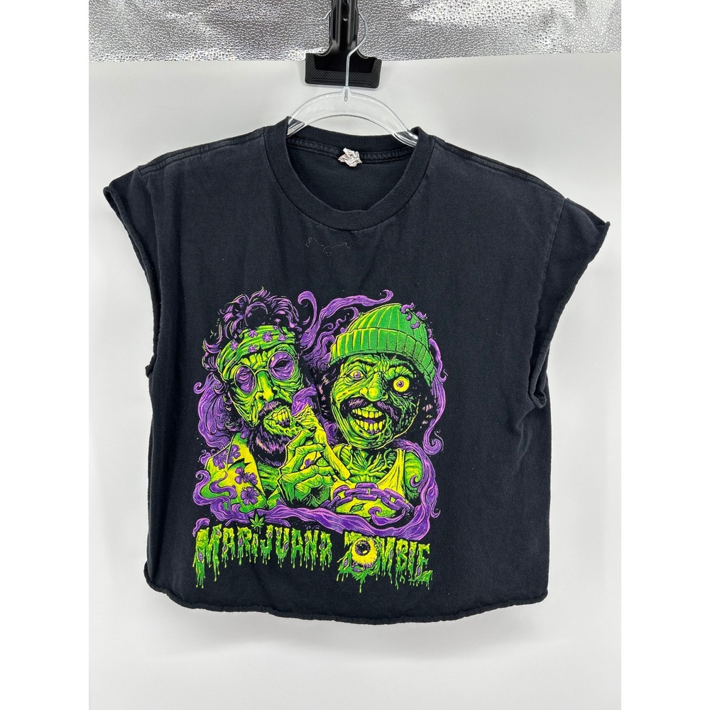 Alstyle Marijuana Zombie Graphic Muscle Tank Top Black Cropped‎ Mens Medium
